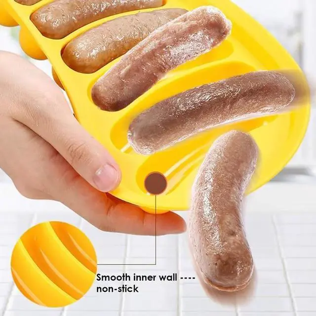Alt view image 5 of 7 - AKOAK 1 Pack Silicone Sausage Mold, 6-cavity - Homemade Hamburger Hot Dog Ice Loaf Candy Jelly Chocolate Tray Mold, DIY Children's Hot dog Egg Sausage Baking Mold with Lid (Yellow)