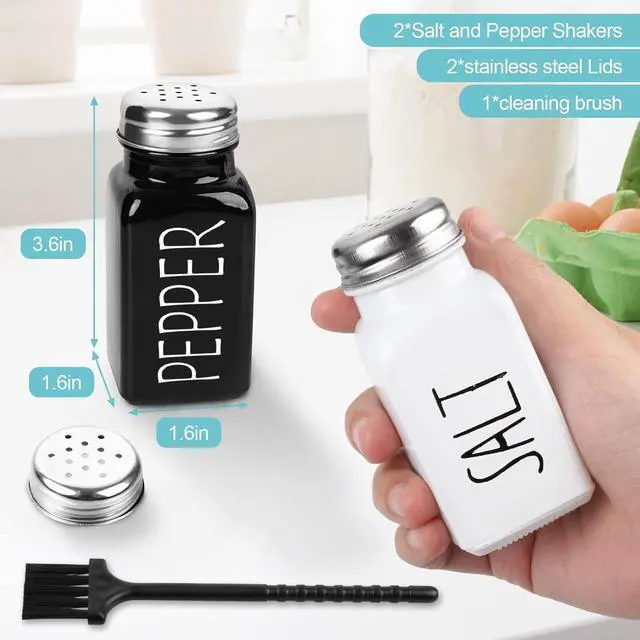 Alt view image 2 of 7 - 2 Pack Salt and Pepper Shakers Set, Glass Shaker with Stainless Steel Lid, Modern and Cute Farmhouse (Black and White)
