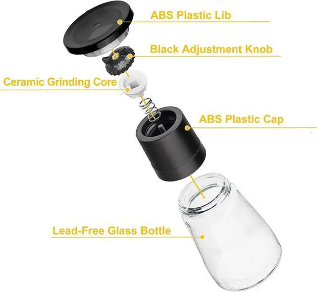 Alt view image 3 of 4 - ZeeDa Salt and Pepper Grinder Adjustable Ceramic Sea Salt Grinder & Pepper Grinder Glass Salt and Pepper Shakers Pepper Mill & Salt Mill (Black)