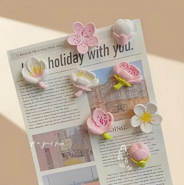 Alt view image 3 of 6 - Pink Cute Flower Fridge Magnets, Colorful Refrigerator Stickers with Meticulously Crafted Pattern for Kitchens, Offices, Lockers and Home Decoration.(12 PCS Sakura)