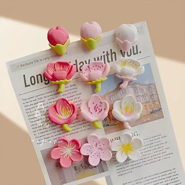 Alt view image 4 of 6 - Pink Cute Flower Fridge Magnets, Colorful Refrigerator Stickers with Meticulously Crafted Pattern for Kitchens, Offices, Lockers and Home Decoration.(12 PCS Sakura)