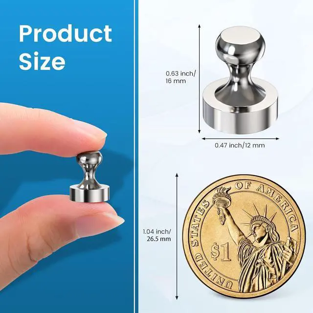 Alt view image 2 of 7 - 20PCS Fridge Magnets, Refrigerator Magnets for Whiteboard, Silver | Small Strong Stainless Steel Magnetic Push Pins for Office Classroom Kitchen Calendar Organization Decorative