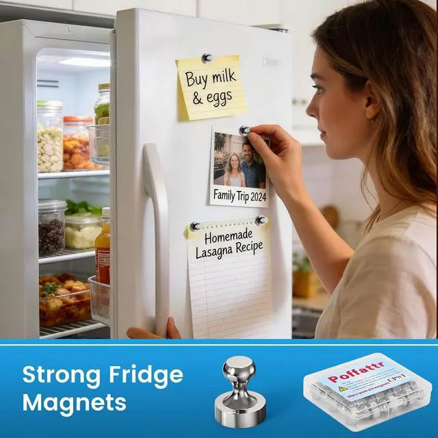 Alt view image 3 of 7 - 20PCS Fridge Magnets, Refrigerator Magnets for Whiteboard, Silver | Small Strong Stainless Steel Magnetic Push Pins for Office Classroom Kitchen Calendar Organization Decorative