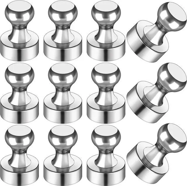Main image of LOVIMAG Fridge Magnets 12Pcs, Magnet for Refrigerator Whiteboard, Silver | Small Strong Neodymium Metal Cute Push Pin for Classroom, Kitchen, Accessories Decorative, Office, Calendar