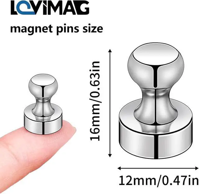 Alt view image 2 of 7 - LOVIMAG Fridge Magnets 12Pcs, Magnet for Refrigerator Whiteboard, Silver | Small Strong Neodymium Metal Cute Push Pin for Classroom, Kitchen, Accessories Decorative, Office, Calendar