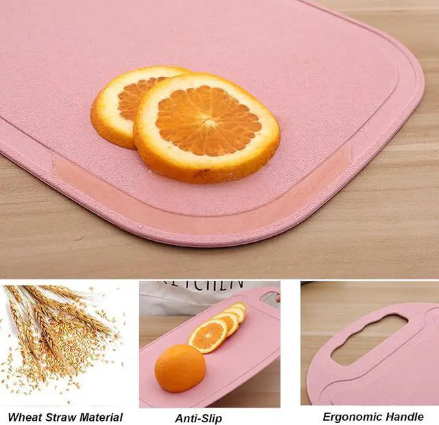 Alt view image 3 of 6 - 4 Pack Small Cutting Board for Kitchen Wheat Straw Plastic Cute Mini Kids Cutting Boards Fruit Mats