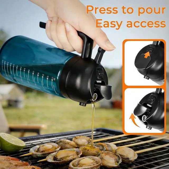 Alt view image 5 of 7 - 16oz Olive Oil Spray Bottle & Oil Sprayer for Cooking, 2 in 1 | Precise Oil Mister, Measurement Scale, Light-Blocking Glass, Air Fryer, Kitchen Gadgets, Salad, BBQ, 1-Pack, Blue Black