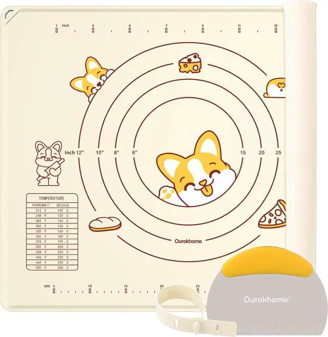 Main image of Ourokhome Silicone Baking Mat Sheet and Pastry Dough Cutter, 0.5 Inch Thick 20'' X 16" BPA free Silicone Rolling Mat, Non-Stick and Anti-Slip, Dishwasher Safe (Beige)