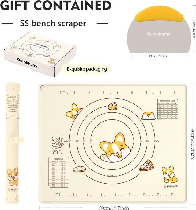 Alt view image 2 of 6 - Ourokhome Silicone Baking Mat Sheet and Pastry Dough Cutter, 0.5 Inch Thick 20'' X 16" BPA free Silicone Rolling Mat, Non-Stick and Anti-Slip, Dishwasher Safe (Beige)