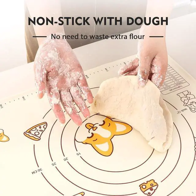 Alt view image 3 of 6 - Ourokhome Silicone Baking Mat Sheet and Pastry Dough Cutter, 0.5 Inch Thick 20'' X 16" BPA free Silicone Rolling Mat, Non-Stick and Anti-Slip, Dishwasher Safe (Beige)