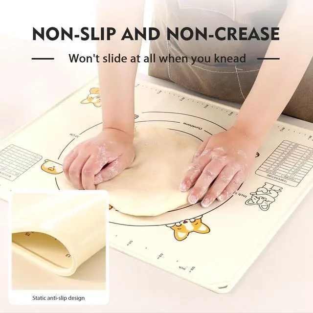 Alt view image 4 of 6 - Ourokhome Silicone Baking Mat Sheet and Pastry Dough Cutter, 0.5 Inch Thick 20'' X 16" BPA free Silicone Rolling Mat, Non-Stick and Anti-Slip, Dishwasher Safe (Beige)