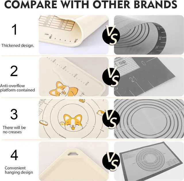 Alt view image 5 of 6 - Ourokhome Silicone Baking Mat Sheet and Pastry Dough Cutter, 0.5 Inch Thick 20'' X 16" BPA free Silicone Rolling Mat, Non-Stick and Anti-Slip, Dishwasher Safe (Beige)