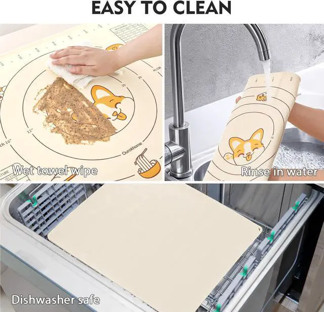 Alt view image 6 of 6 - Ourokhome Silicone Baking Mat Sheet and Pastry Dough Cutter, 0.5 Inch Thick 20'' X 16" BPA free Silicone Rolling Mat, Non-Stick and Anti-Slip, Dishwasher Safe (Beige)