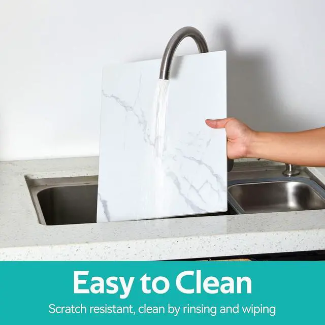Alt view image 3 of 7 - Murrey Home Glass Cutting Board Set for Kitchen Counter, Tempered Glass Chopping Boards Dishwasher Safe, Small Marble Countertop Tray, 16"x12"x2PC