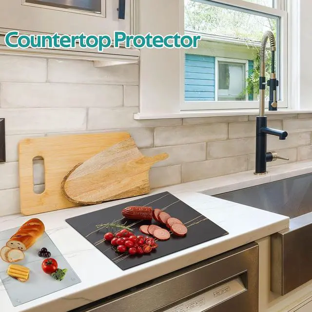 Alt view image 7 of 7 - Murrey Home Glass Cutting Board Set for Kitchen Counter, Tempered Glass Chopping Boards Dishwasher Safe, Small Marble Countertop Tray, 16"x12"x2PC