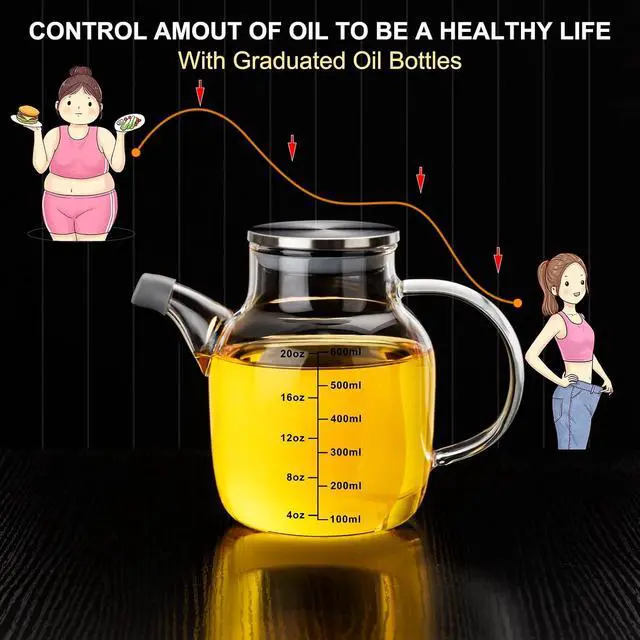 Alt view image 4 of 6 - PARACITY Glass Oil Dispenser Bottle with Measurements, Oil Dispenser Bottle for Kitchen, 20.3 OZ Oil Container Kitchen for Olive/Vinegar/Cooking/Soy Sauce