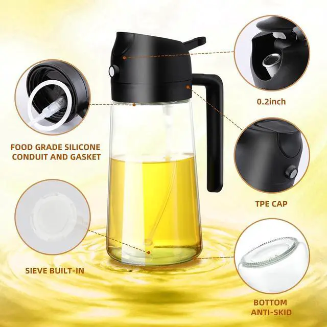 Alt view image 7 of 7 - Himal's 16oz/ 470 ml Glass Olive Oil Dispenser and Sprayer Bottle,2 in1 Cooking Oil Spray Container for Kitchen