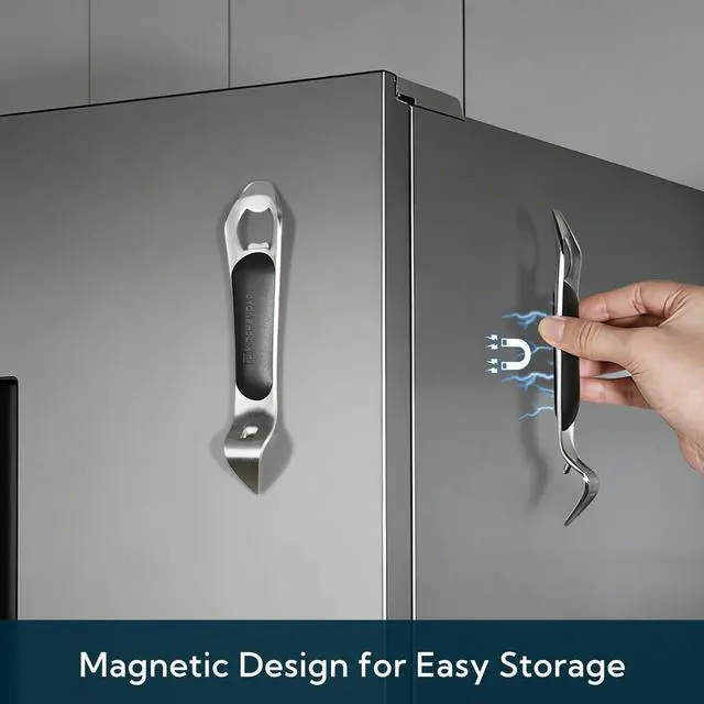 Alt view image 5 of 6 - KITCHENDAO 3 in 1 Magnetic Bottle and Can Opener for Refrigerator, Stainless Steel Manual Can Punch Opener with Soft-Touch Handle, Fridge Magnet Design for Easy Storage, Multi-purpose Church Key