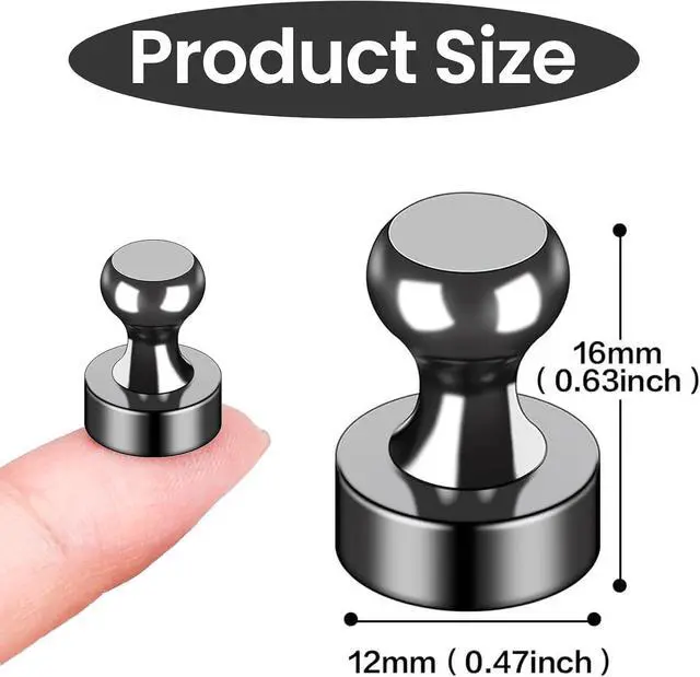 Alt view image 3 of 7 - LOVIMAG Fridge Magnets 12Pcs, Magnet for Refrigerator Whiteboard, Black | Small Strong Neodymium Metal Cute Push Pin for Classroom, Kitchen, Accessories Decorative, Office, Calendar