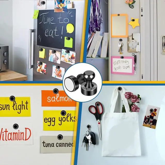 Alt view image 6 of 7 - LOVIMAG Fridge Magnets 12Pcs, Magnet for Refrigerator Whiteboard, Black | Small Strong Neodymium Metal Cute Push Pin for Classroom, Kitchen, Accessories Decorative, Office, Calendar
