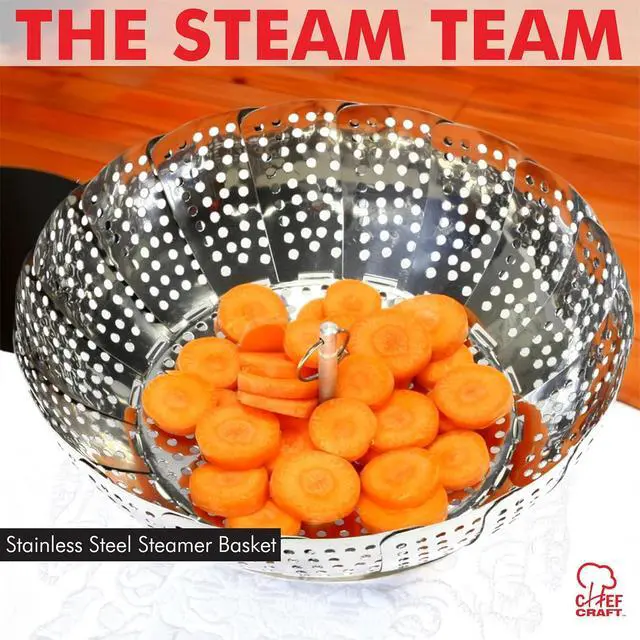 Alt view image 3 of 7 - Chef Craft Classic Steamer Basket, 6 inch Diameter 9.5 inch Expanded, Stainless Steel