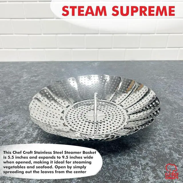 Alt view image 4 of 7 - Chef Craft Classic Steamer Basket, 6 inch Diameter 9.5 inch Expanded, Stainless Steel