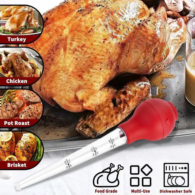 Alt view image 3 of 6 - Turkey Baster Premium Baster Tool for Cooking Baster Syringe for Baking | Roaster Baster, Include Detachable Silicone Bulb, 2 Meat Marinade Injector Needles food safe material for Thanksgiving