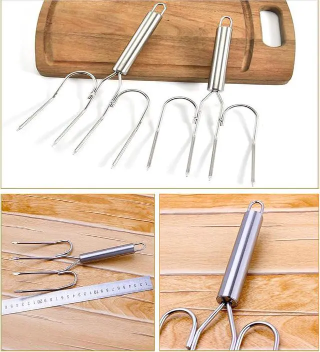 Alt view image 3 of 7 - Thanksgiving Turkey & Roast Lifters, Stainless Steel Roaster Forks, Transfer Chicken or Ham Poultry Lifters Easily, Four Needle Meat Fork, Set of 2