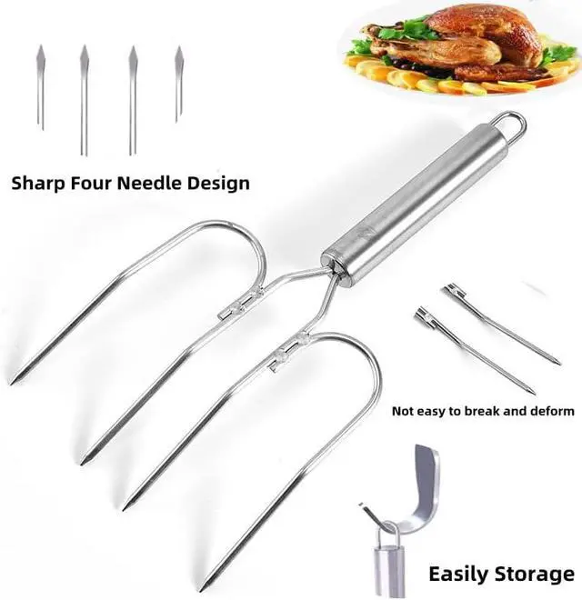 Alt view image 4 of 7 - Thanksgiving Turkey & Roast Lifters, Stainless Steel Roaster Forks, Transfer Chicken or Ham Poultry Lifters Easily, Four Needle Meat Fork, Set of 2