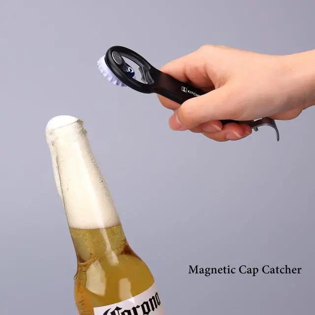 Alt view image 3 of 7 - KITCHENDAO Magnetic Bottle and Can Opener for Refrigerator, Stainless Steel Manual Can Punch Opener for Liquid with Cap Catcher, Stick to Fridge for Easy Storage, Can Tapper Church Key with Magnet