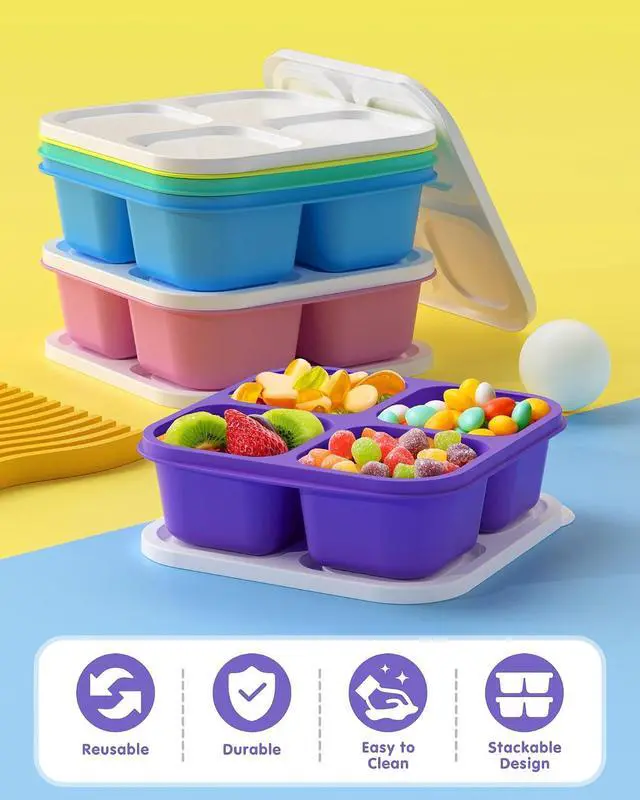 Alt view image 6 of 7 - Canfanni 5 Pack Bento Snack Containers, 4 Compartment BPA-free Plastic Food Storage Containers, Divided Lunchable Container, Bento Lunch Box for Work and Travel