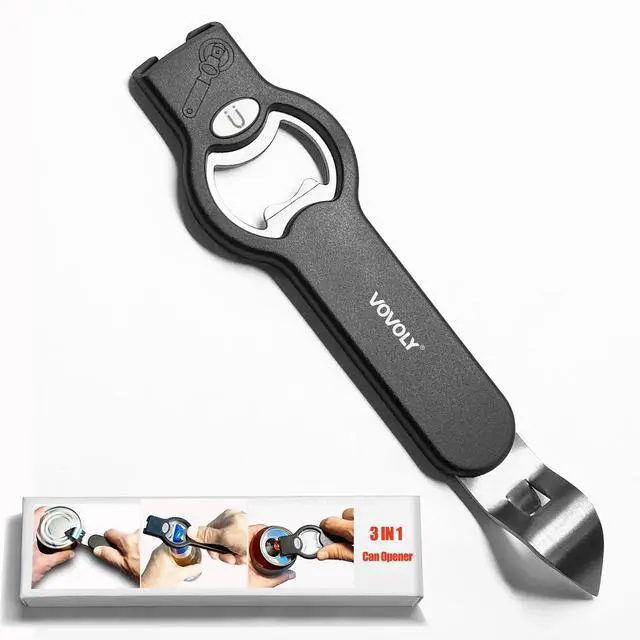 Main image of 3-in-1 Magnetic Bottle & Can Opener, Manual Can Punch Opener, Black | Punch Can Opener for Liquid with Cap Catcher, Stick to Fridge/Refrigerator for Easy Storage,Magnet Can Tapper Church Key