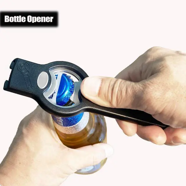 Alt view image 2 of 7 - 3-in-1 Magnetic Bottle & Can Opener, Manual Can Punch Opener, Black | Punch Can Opener for Liquid with Cap Catcher, Stick to Fridge/Refrigerator for Easy Storage,Magnet Can Tapper Church Key