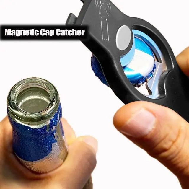 Alt view image 5 of 7 - 3-in-1 Magnetic Bottle & Can Opener, Manual Can Punch Opener, Black | Punch Can Opener for Liquid with Cap Catcher, Stick to Fridge/Refrigerator for Easy Storage,Magnet Can Tapper Church Key