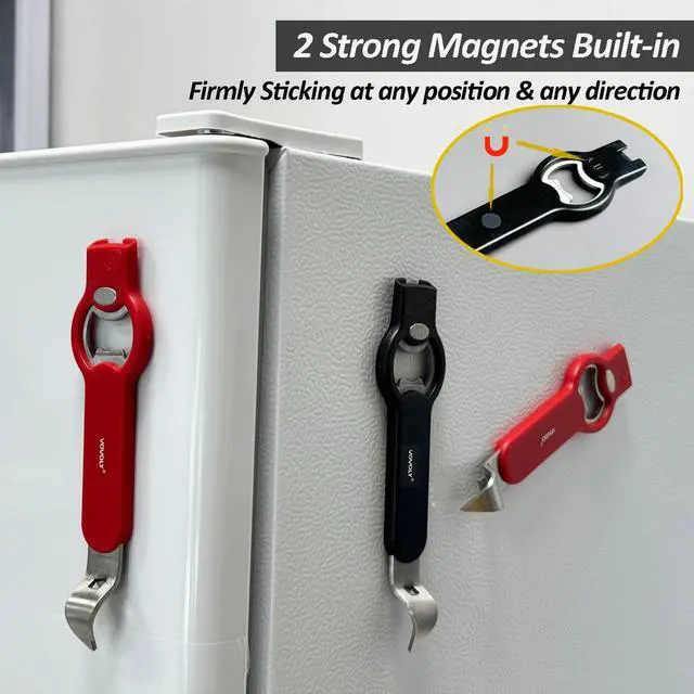 Alt view image 6 of 7 - 3-in-1 Magnetic Bottle & Can Opener, Manual Can Punch Opener, Black | Punch Can Opener for Liquid with Cap Catcher, Stick to Fridge/Refrigerator for Easy Storage,Magnet Can Tapper Church Key