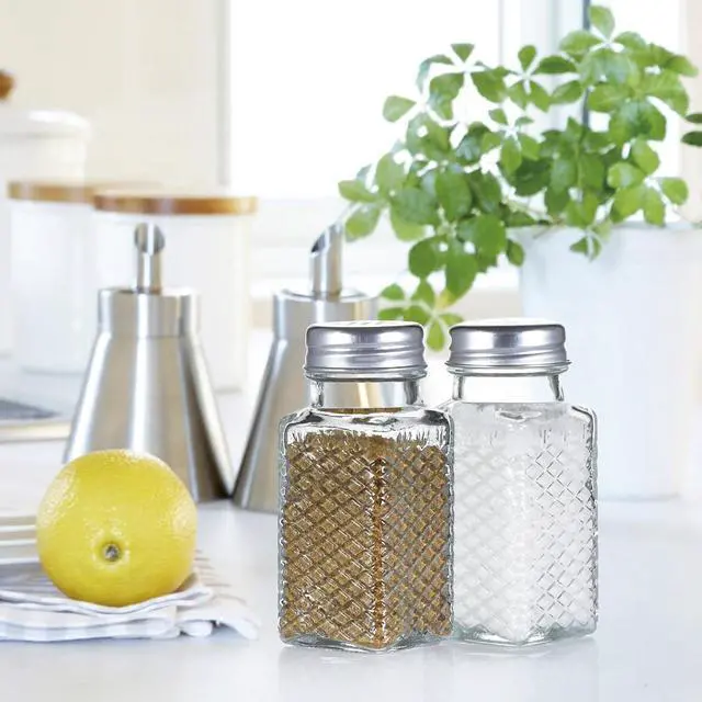 Alt view image 5 of 7 - 2 Pack Glass Salt and Pepper Shakers Set, Vintage Spice Shakers for Dining Room Table, Kitchen, Restaurant (Grid Pattern)