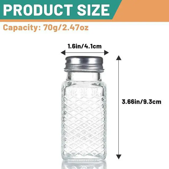 Alt view image 2 of 7 - 2 Pack Glass Salt and Pepper Shakers Set, Vintage Spice Shakers for Dining Room Table, Kitchen, Restaurant (Grid Pattern)