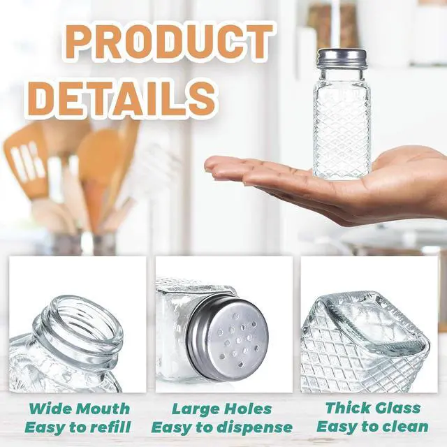 Alt view image 3 of 7 - 2 Pack Glass Salt and Pepper Shakers Set, Vintage Spice Shakers for Dining Room Table, Kitchen, Restaurant (Grid Pattern)