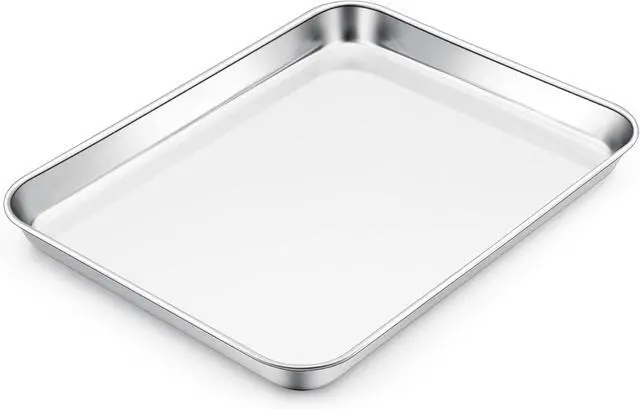Main image of E-far Small Baking Sheet, 10.5x8.3 Stainless Steel Toaster Oven Tray | Compact Non-toxic Metal Baking Pan for Cookie & Cake, Healthy & Rust Free, Mirror Finish & Dishwasher Safe