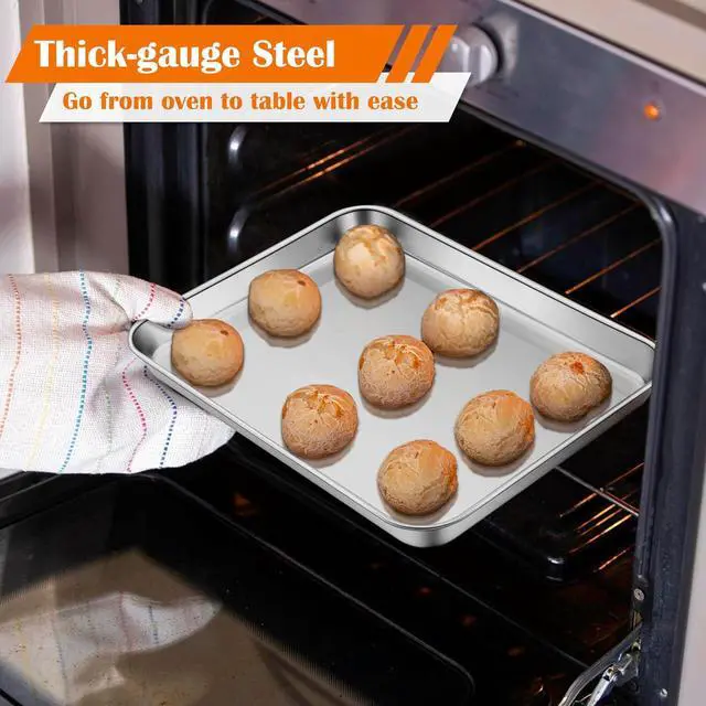 Alt view image 3 of 7 - E-far Small Baking Sheet, 10.5x8.3 Stainless Steel Toaster Oven Tray | Compact Non-toxic Metal Baking Pan for Cookie & Cake, Healthy & Rust Free, Mirror Finish & Dishwasher Safe