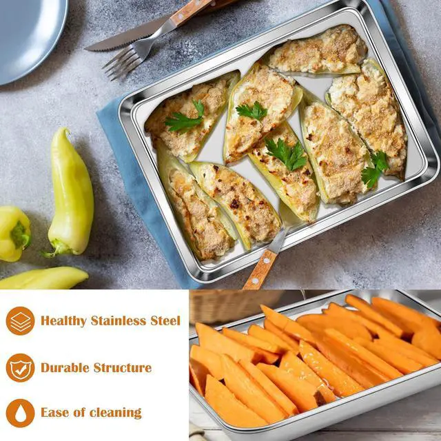 Alt view image 4 of 7 - E-far Small Baking Sheet, 10.5x8.3 Stainless Steel Toaster Oven Tray | Compact Non-toxic Metal Baking Pan for Cookie & Cake, Healthy & Rust Free, Mirror Finish & Dishwasher Safe