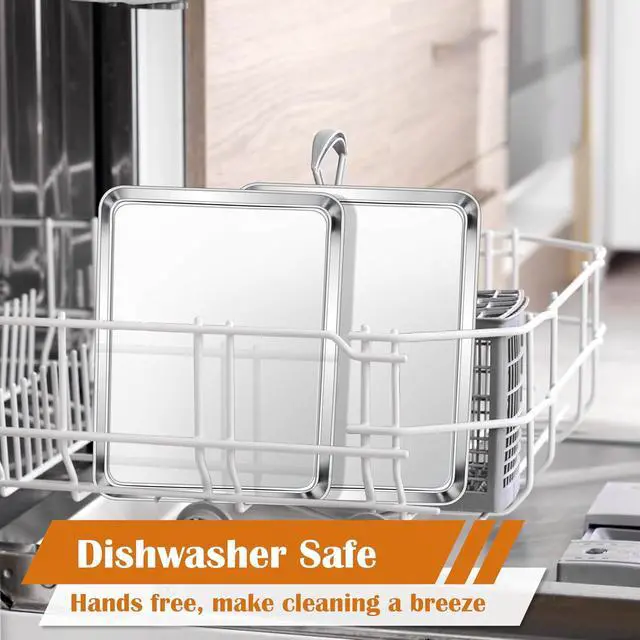 Alt view image 6 of 7 - E-far Small Baking Sheet, 10.5x8.3 Stainless Steel Toaster Oven Tray | Compact Non-toxic Metal Baking Pan for Cookie & Cake, Healthy & Rust Free, Mirror Finish & Dishwasher Safe