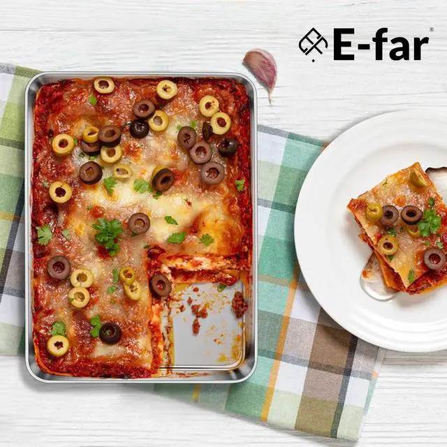 Alt view image 7 of 7 - E-far Small Baking Sheet, 10.5x8.3 Stainless Steel Toaster Oven Tray | Compact Non-toxic Metal Baking Pan for Cookie & Cake, Healthy & Rust Free, Mirror Finish & Dishwasher Safe