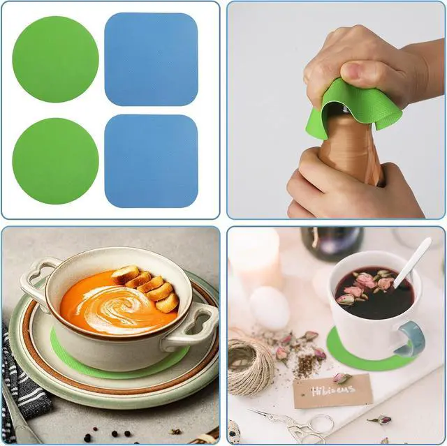 Alt view image 7 of 7 - LUTER 4pcs Jar Opener Gripper Pad for Seniors with Weak Hands, Rubber | Multi-function Silicone Bottle Opener Lid Cap Rubber Gripper Pads Kitchen Coasters Gadgets, Light Blue, Green