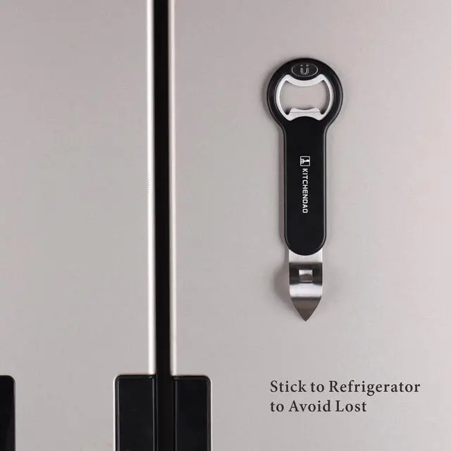 Alt view image 4 of 7 - KITCHENDAO Magnetic Bottle and Can Opener for Refrigerator, Stainless Steel Manual Can Punch Opener for Liquid with Cap Catcher, Stick to Fridge for Easy Storage, Can Tapper Church Key with Magnet