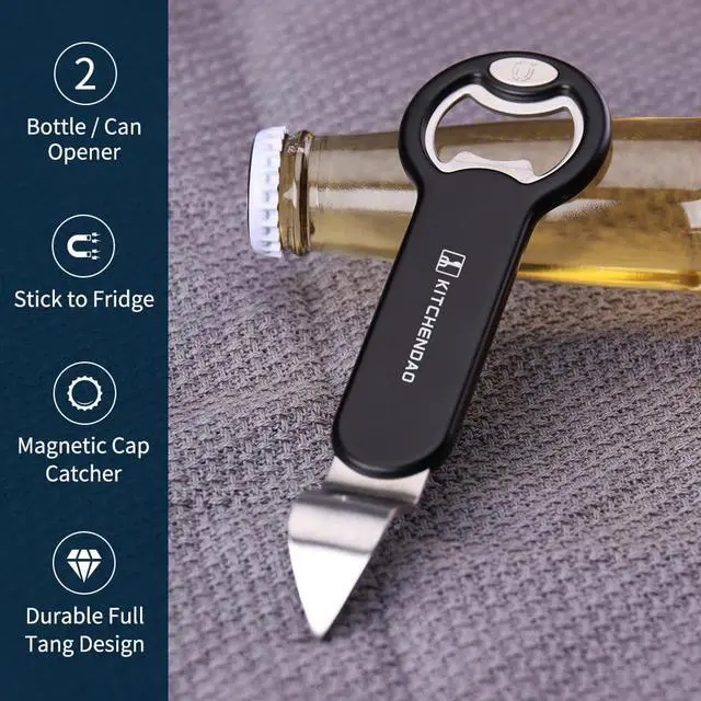 Alt view image 5 of 7 - KITCHENDAO Magnetic Bottle and Can Opener for Refrigerator, Stainless Steel Manual Can Punch Opener for Liquid with Cap Catcher, Stick to Fridge for Easy Storage, Can Tapper Church Key with Magnet