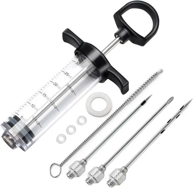 Main image of Tri-Sworker Plastic Meat Injector Kit for Smoker with 3 Flavor Food Syringe Needles, Ideal for Injecting Marinade into Turkey, Meat, Brisket; 1-OZ; Including Paper User Manual, Recipe E-Book (PDF)
