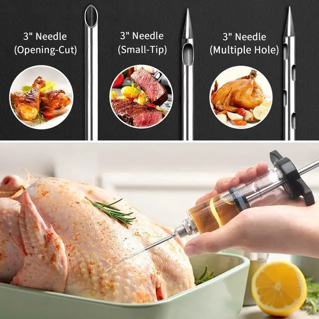 Alt view image 3 of 7 - Tri-Sworker Plastic Meat Injector Kit for Smoker with 3 Flavor Food Syringe Needles, Ideal for Injecting Marinade into Turkey, Meat, Brisket; 1-OZ; Including Paper User Manual, Recipe E-Book (PDF)