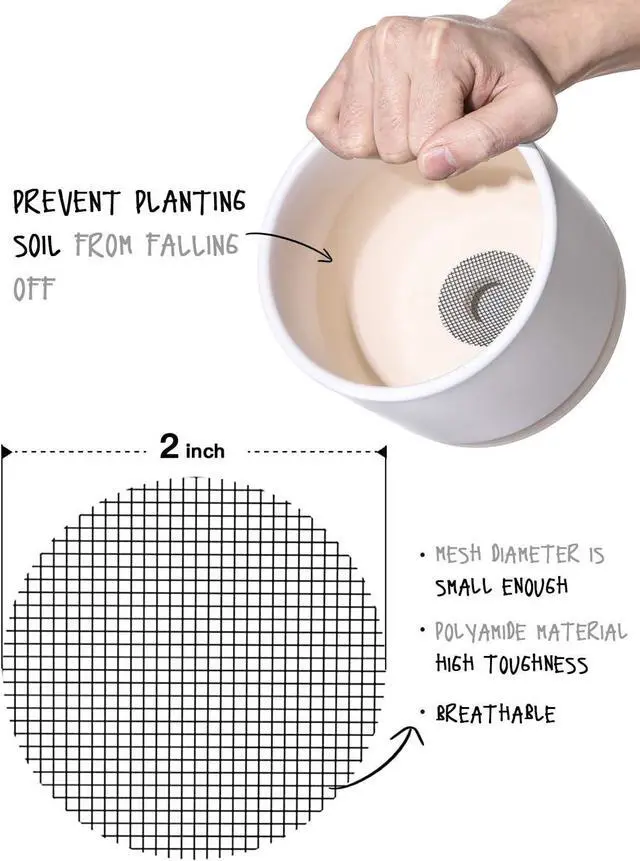 Alt view image 4 of 7 - LE TAUCI Plant Pot Hole Mesh Pads, 2-Inch Round Flower Pot Drainage Covers, Prevent Soil Loss, Durable Reusable, Bonsai Bottom Grid Mat, Gardening Essentials, 50-Pack