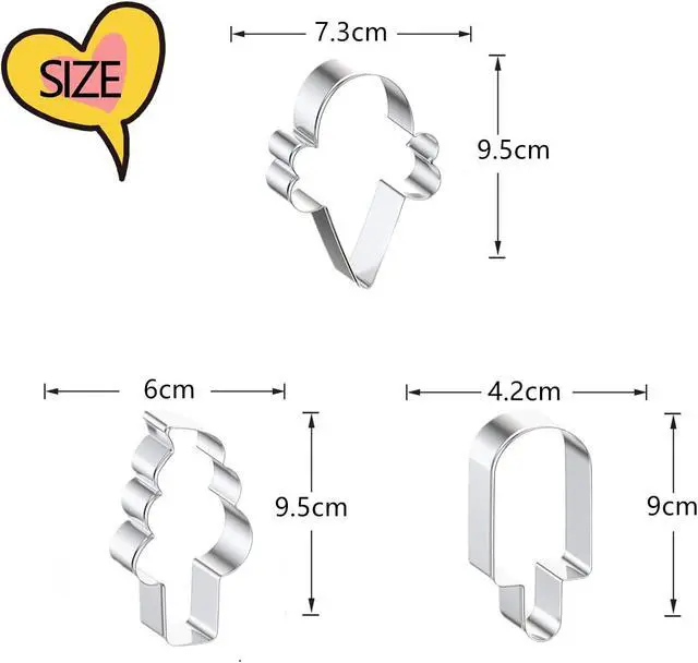 Alt view image 2 of 7 - Ice Cream Cookie Cutters, Summer Ice Cream Cone Cookie Cake Mold Bakery Supplies, Stainless Steel Metal Molds Cutters for Making Biscuits